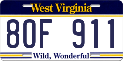 WV license plate 8OF911