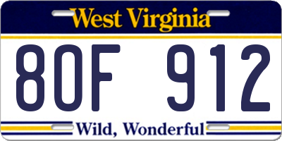 WV license plate 8OF912