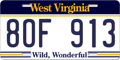WV license plate 8OF913