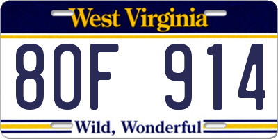 WV license plate 8OF914
