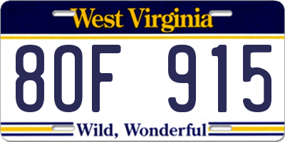 WV license plate 8OF915