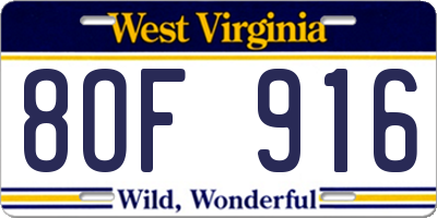 WV license plate 8OF916