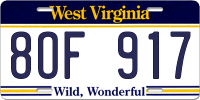 WV license plate 8OF917