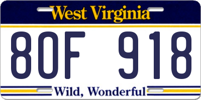 WV license plate 8OF918