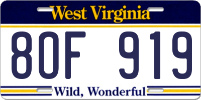 WV license plate 8OF919