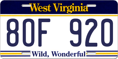WV license plate 8OF920