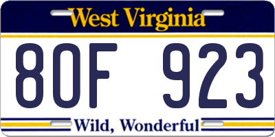 WV license plate 8OF923