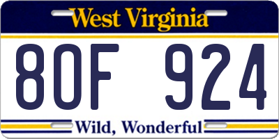 WV license plate 8OF924