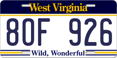 WV license plate 8OF926