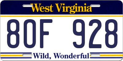 WV license plate 8OF928