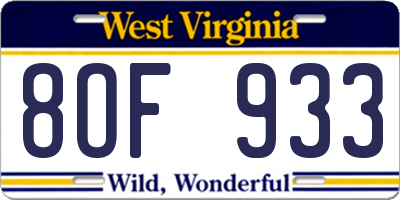 WV license plate 8OF933