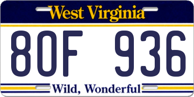 WV license plate 8OF936