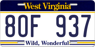 WV license plate 8OF937