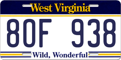 WV license plate 8OF938