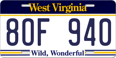 WV license plate 8OF940