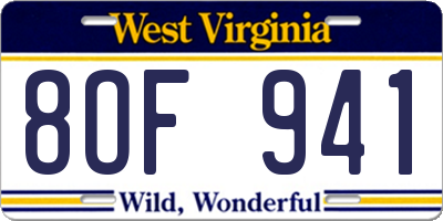 WV license plate 8OF941