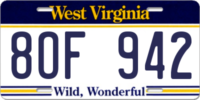 WV license plate 8OF942