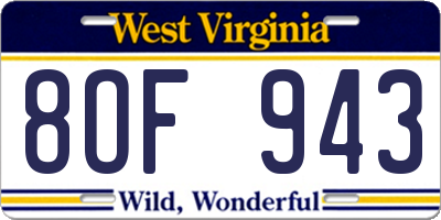 WV license plate 8OF943