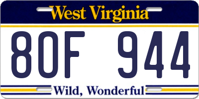 WV license plate 8OF944