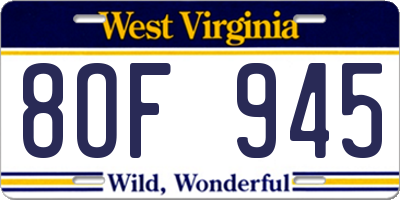 WV license plate 8OF945