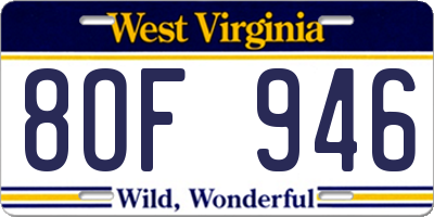 WV license plate 8OF946