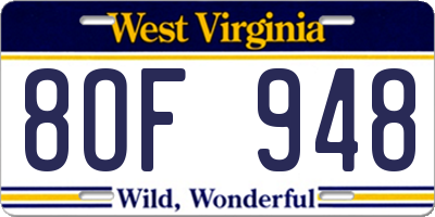 WV license plate 8OF948