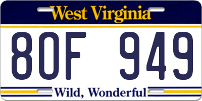 WV license plate 8OF949