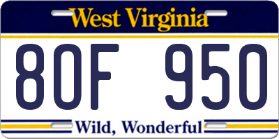 WV license plate 8OF950