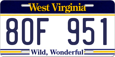 WV license plate 8OF951