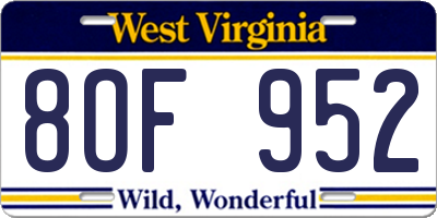 WV license plate 8OF952
