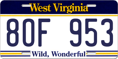 WV license plate 8OF953