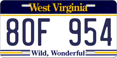 WV license plate 8OF954