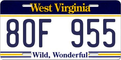 WV license plate 8OF955