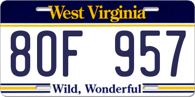 WV license plate 8OF957