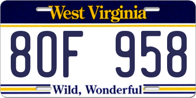 WV license plate 8OF958