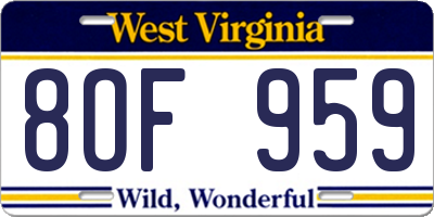 WV license plate 8OF959