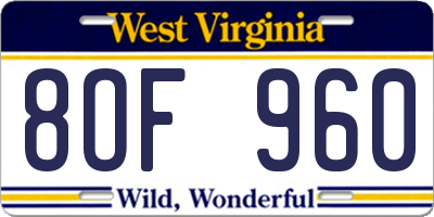 WV license plate 8OF960