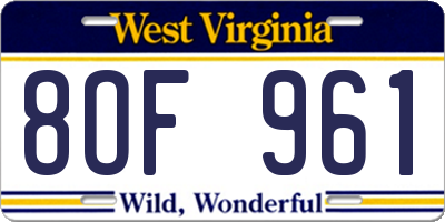 WV license plate 8OF961