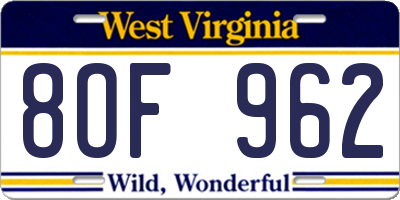 WV license plate 8OF962