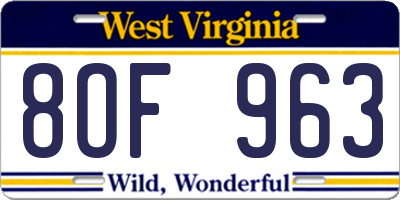 WV license plate 8OF963