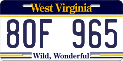 WV license plate 8OF965