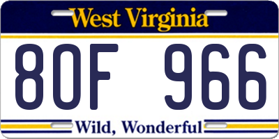 WV license plate 8OF966