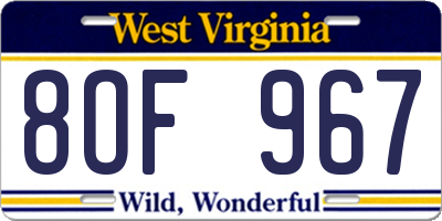 WV license plate 8OF967