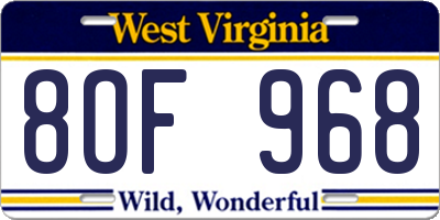 WV license plate 8OF968