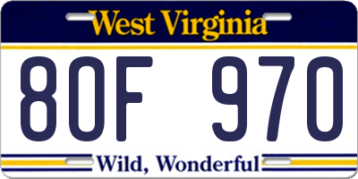 WV license plate 8OF970