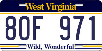 WV license plate 8OF971