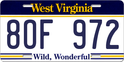 WV license plate 8OF972