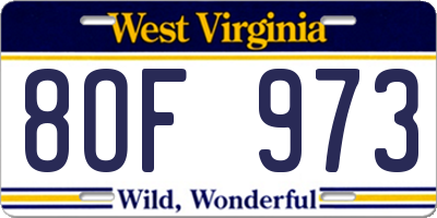 WV license plate 8OF973