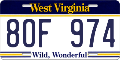 WV license plate 8OF974