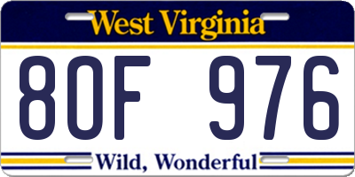 WV license plate 8OF976